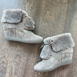Ash Brendy Shearling & Suede Sneaker Wedge 37